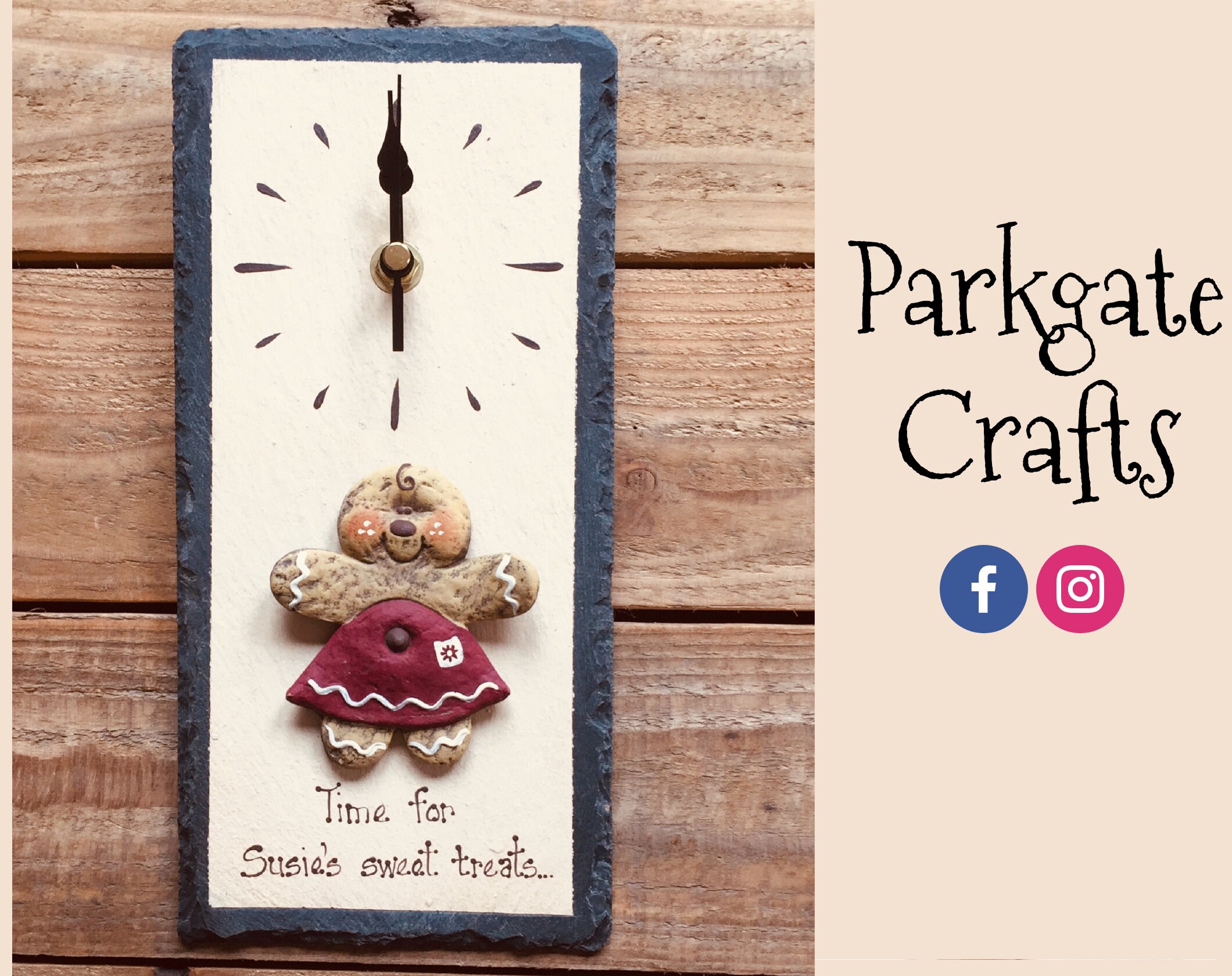 Slate Clock with Gingerbread Baker - Time for Sweet Treats - Personalise your own!
