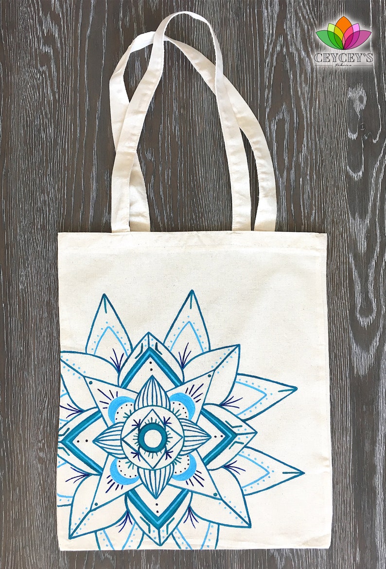 Hand Painted and Handmade Canvas Tote Bag Mandala Design | Etsy