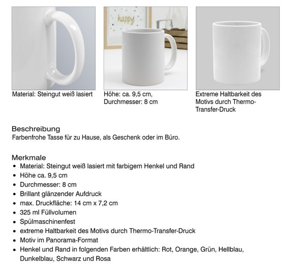 Coloured Cup Print Photo Name Text Motif Personalised Etsy