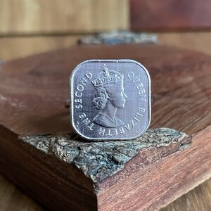 Queen Elizabeth II Ring, Cooper, Rounded Square, Coin Ring, Adjustable Band, 19mm