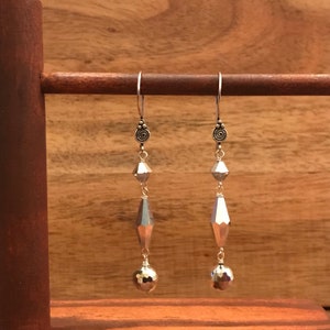 Comet Argent Light Earrings, Rare Round Vintage Swarovski 8mm Crystals - Art. 5003 & Vintage - Art 5205 - 15 x 6 mm, Sterling Silver