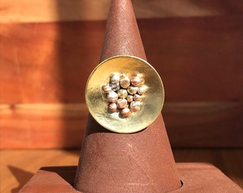 Mixed Metal Concave Granulation Ball Ring, Adjustable Band