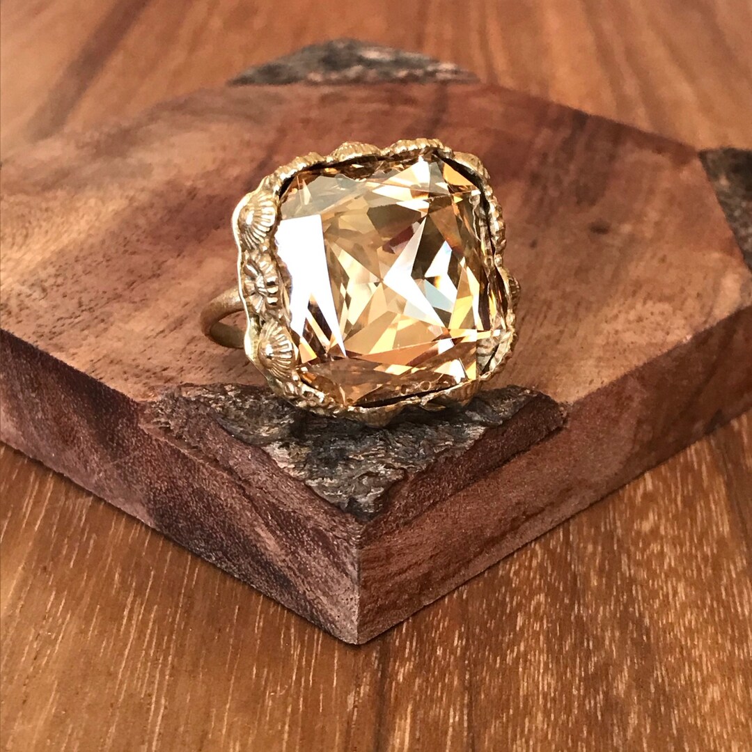 Golden Shadow Swarovski, Octagonal Crystal and Brass Ring, Handmade ...