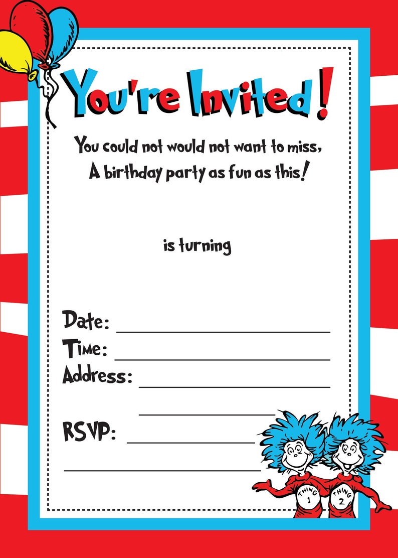 Dr. Seuss Printable Birthday Invitations Etsy