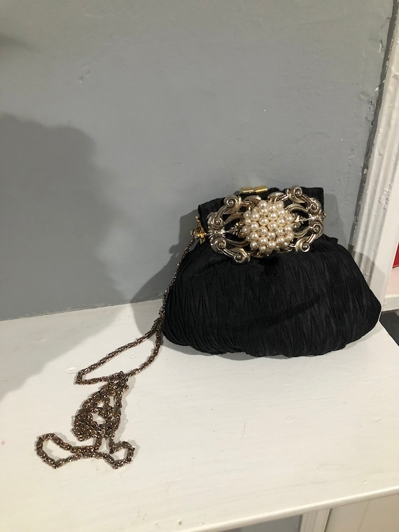 Beautiful Black Letty Evening Bag with Pearls