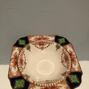 Emerald and sapphire Art Deco china salad bowls set of 2