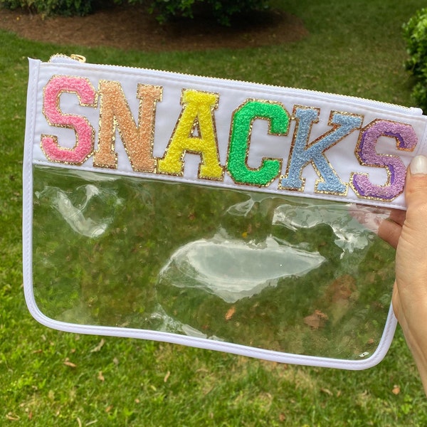 SNACKS Clear PVC White Nylon Pouch