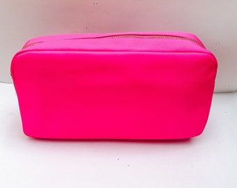 Medium Nylon Makeup Cosmetic Bag Pouch-Hot Pink