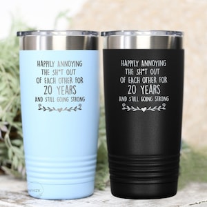 20th Anniversary Gifts For Husband Couple Wife Him, 20 Year Anniversary Tumbler, Wedding Anniversary China Platinum Travel Mug Cup T025B