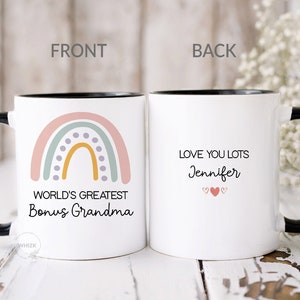 Bonus Grandma Gift For Bonus Grandma Mug Personalized Step Grandma Birthday Coffee Mothers Day Gift From Granddaughter Grandson Rainbow M716