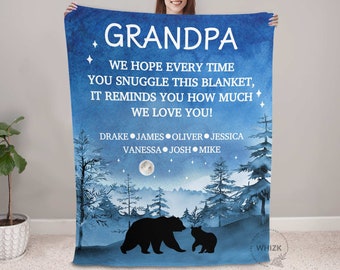 Grandpa Blanket With Grandkids Names Grandpa Gift Personalized Papa Bear Blanket Fathers Day Gift From Granddaughter Grandson Dad Throw B230