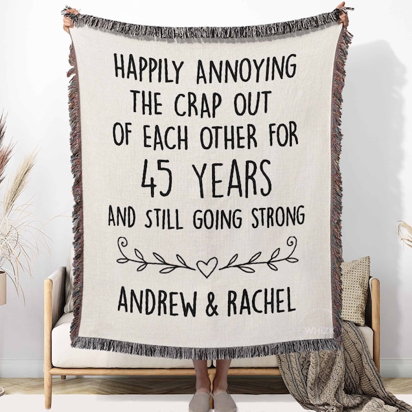 45th Anniversary Blanket, 45th Wedding Anniversary Gifts For Parents, Sapphire Anniversary Gift For Husband Wife, Personalized Woven B249