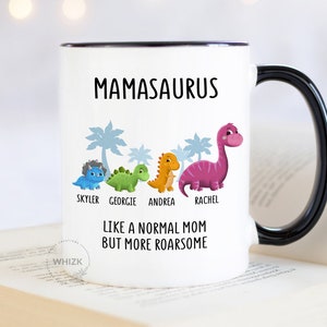 Mamasaurus Mug, Mama Gifts For Mom Mothers Day Gifts From Daughter Son Kids, Personalized Mama Cup Funny Dino Baby Dinosaur Gifts Mommy M864