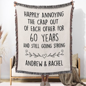 60th Wedding Anniversary Gifts For Parents, 60th Anniversary Blanket Personalized Funny 60 Year Diamond Anniversary Gift Couples Woven B214