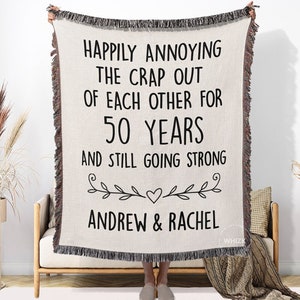 50th Wedding Anniversary Gift For Parents Couples, 50th Anniversary Blanket, Personalized Funny 50 year Golden Wedding Gift Woven Throw B213 image 1