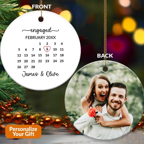 Engagement Gift For Couple, Engagement Ornament Personalized Bridal Shower Gift With Picture Date 2024, Unique Xmas Wedding Photo Decor X286