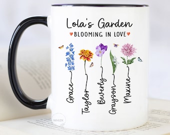 Lola Mug With Grandkids Names, Lola Gift, Filipino Grandma Garden Mug, Mothers Day Gift Personalized Mother In Law Cup Mom Birth Flower M887