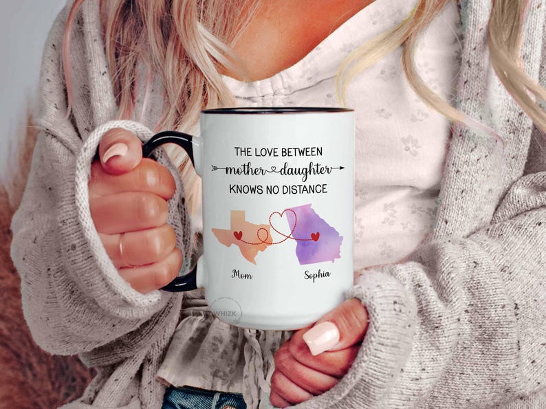 Mother Daughter Long Distance State To State Mug, Mother Daughter Gift Mothers Day Mug Gift From Mom And Daughter Map Cup Personalized P558 image 10