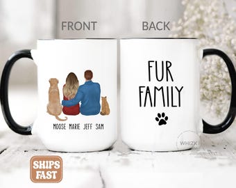 Couple With Pets Mug, Couples Gift, Fur Family With Dogs Cats Family Christmas Portrait Personalized Dog Dad Cat Mom Fiance Husband Cup M910
