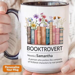 Booktrovert Mug, Book Lover Gift For Women Her, Personalized Book Club Gift, Bookworm Booklover Reader Book Nerd Bookish Floral Cup P290