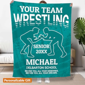 Wrestling Blanket, Wrestling Gifts Seniors Night Gift, Personalized Name High School Mens Wrestling Team Gift Wrestler Sports Throw B405