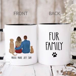 Couple With Pets Mug, Couples Gift, Fur Family With Dogs Cats Family Christmas Portrait Personalized Dog Dad Cat Mom Fiance Husband Cup M910