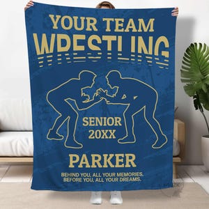 Wrestling Blanket, Wrestling Gifts Seniors Night Gift, Personalized Team Name Mens Wrestling Team Gift, Senior Wrestler Sports Throw B406