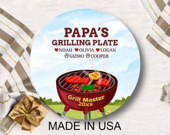 Papa's Grilling Plate For Grandpa Grilling Plate For Dad Grilling Platter Fathers Day, Personalized Kitchen Gift BBQ Grill Gift For Men D014