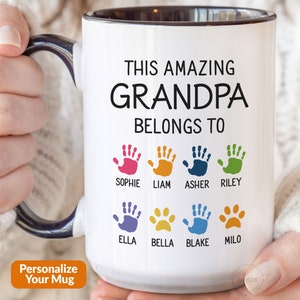 Grandpa Gift For Grandpa Mug With Grandkids Names Personalized Handprint Fathers Day Gift From Granddaughter Grandson Dad Belong To Cup M919