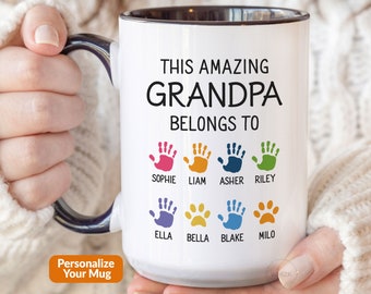 Grandpa Gift For Grandpa Mug With Grandkids Names Personalized Handprint Fathers Day Gift From Granddaughter Grandson Dad Belong To Cup M919