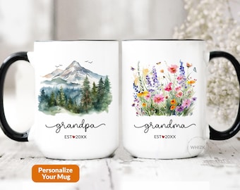 New Grandparent Mug Set Est 2026, Grandparent Pregnancy Announcement Mug, First Time Grandma Grandpa Mug, Personalized Gift From Baby P239