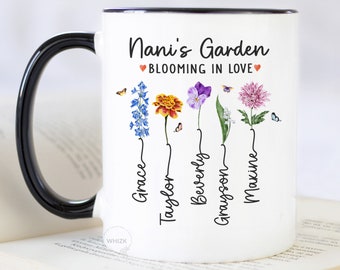 Nani Mug With Grandkids Names, Nani Gift For Grandmas Garden Mug, Mothers Day Gift, Personalized Mother In Law Moms Garden Birth Flower M963