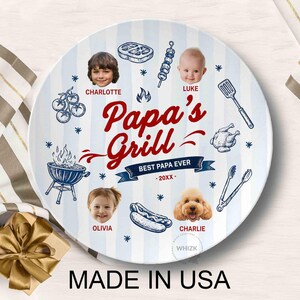 Papa's Grilling Plate, Personalized Papa Photo BBQ Platter With Kids Face, Grandpa Fathers Day Gift From Grandkids D048 J image 2