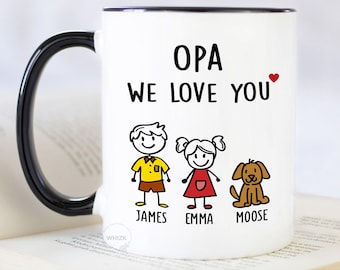 Opa Gift, Personalized Opa Mug Cup, Opa Coffee Mug, Fathers Day Gift for Opa from Grandkids, Stick M633 J66