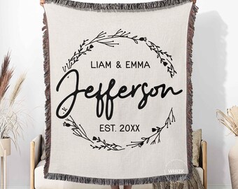 Wedding Blanket, Personalized Wedding Gifts For Couple, Cotton 2nd Anniversary Woven Blanket B257 J66