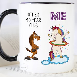 40th Birthday Gifts For Women, 40 Year Old Birthday For Man Him Her, 40th Birthday Mug 40th Unicorn Coffee Mug For Dad Mom Hoop MUC1708