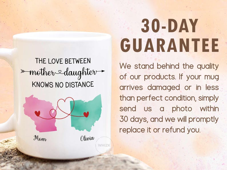 Mother Daughter Long Distance State To State Mug, Mother Daughter Gift Mothers Day Mug Gift From Mom And Daughter Map Cup Personalized P558 image 8