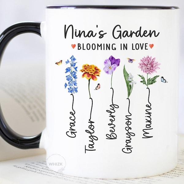 Nina Mug With Kids Names, Nina Gift For Godmothers Garden Mug, God Mother Proposal From Godchild, Personalized Mothers Day Birth Flower M965