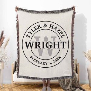 Wedding Anniversary Blanket, Cotton Anniversary Gift For Him Her, Wedding Blanket, Personalized 2 Year Wedding Gift Couple Unique Woven B247