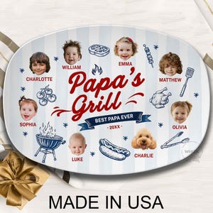 Papa's Grilling Plate, Personalized Papa Photo BBQ Platter With Kids Face, Grandpa Fathers Day Gift From Grandkids D048 J image 6