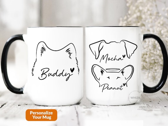 Dog Mom Mug With Name, Dog Mom Gift For Women Her, Personalized Dog Ears Cups, Dog Dad Gift, Dog Lover Gift Pet Owner Memorial Birthday P429