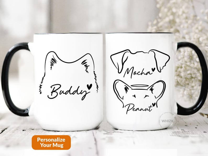 Dog Mom Mug With Name, Dog Mom Gift For Women Her, Personalized Dog Ears Cups, Dog Dad Gift, Dog Lover Gift Pet Owner Memorial Birthday P429 image 1