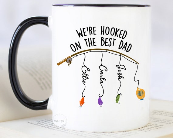 Dad Fishing Gift for Dad Fishing Mug, Hooked on Dad Cup, Fathers Day Gift  From Daughter Son Kids Names, Personalized Dad Birthday Men M691 -   Canada