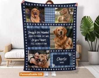 Custom Dog Memorial Photo Collage Blanket, Personalized Pet Loss Keepsake, Dog Lover Sympathy Throw B429 J64