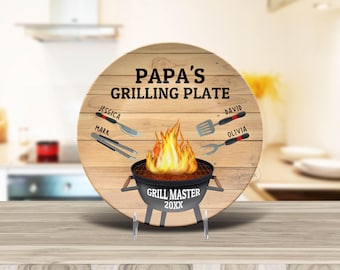 Papa's Grilling Plate For Grandpa Grilling Plate For Dad Grilling Platter Fathers Day, Personalized Kitchen Gift BBQ Grill Gift For Men D018