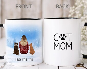 Cat Mom Mug, Cat Mom Gifts For Cat Lovers, Personalized Cat Mug, Funny Cat Gift Cute Fur Family Christmas Portrait With Pets Coffee Cup M813