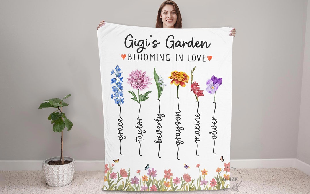 Gigi Blanket With Grandkids Names, Gigi Gift for Grandma Garden Blanket, Mothers Day Gift