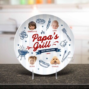 Papa's Grilling Plate, Personalized Papa Photo BBQ Platter With Kids Face, Grandpa Fathers Day Gift From Grandkids D048 J image 10