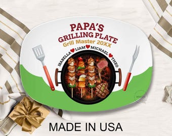Papa's Grilling Plate For Grandpa Grilling Plate For Dad Grilling Platter Fathers Day, Personalized Kitchen Gift BBQ Grill Gift For Men D015