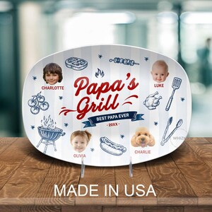 Papa's Grilling Plate, Personalized Papa Photo BBQ Platter With Kids Face, Grandpa Fathers Day Gift From Grandkids D048 J image 8